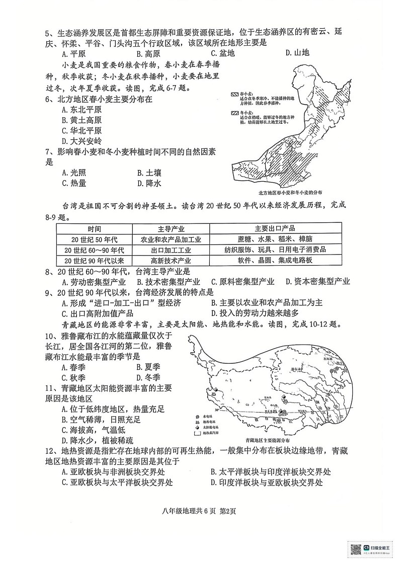 辽宁省沈阳市浑南区2024-2025学年八年级上学期期末地理试题第2页