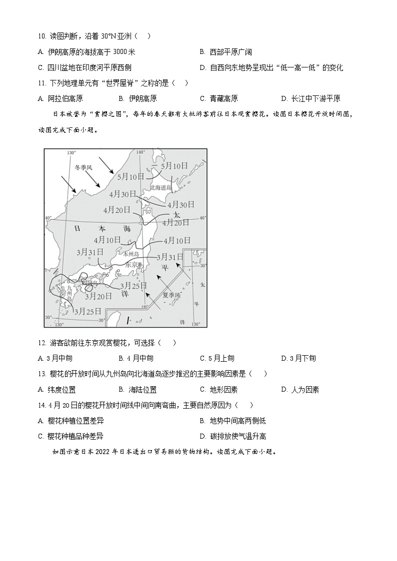 福建省福州市第三十二中学七年级下学期3月考试地理试题（原卷版）-A4第3页