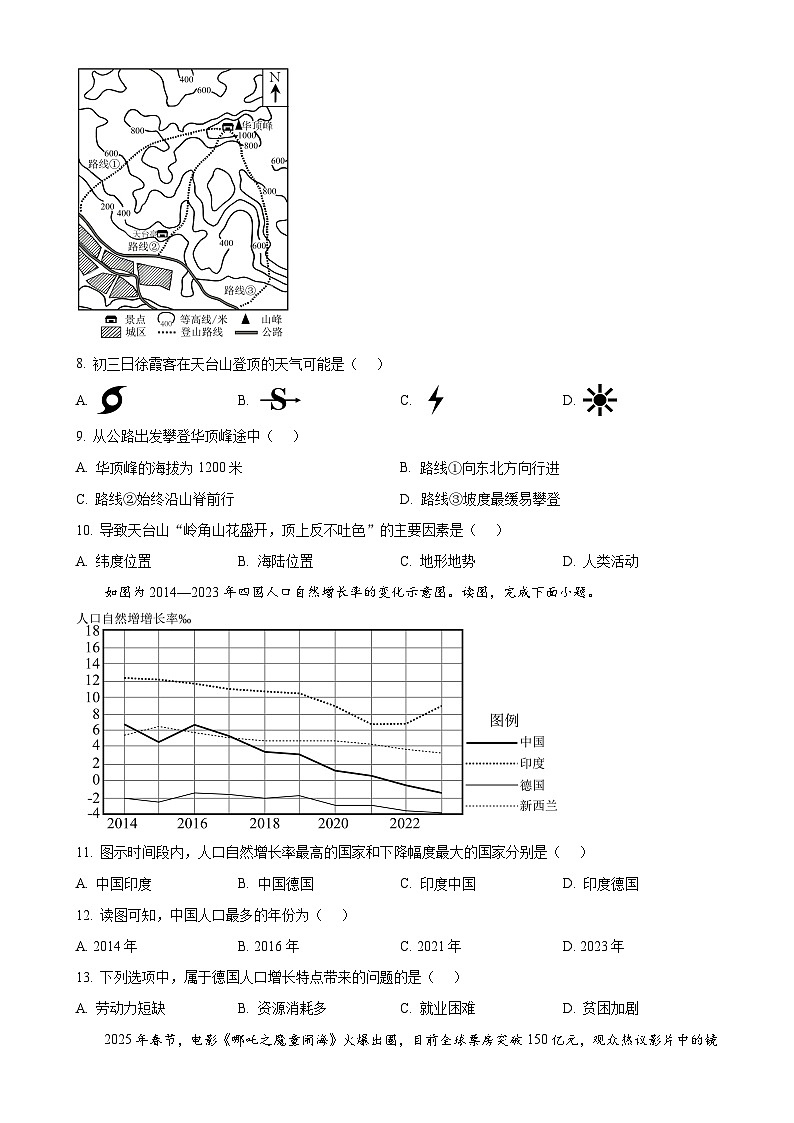 2025年福建省三明市尤溪县中考一模地理试题（原卷版）-A4第3页
