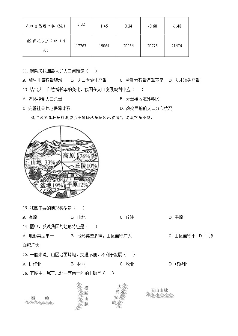 福建省福州市晋安区福州第三十二中学八年级上学期期中考试地理试题（原卷版）-A4第3页