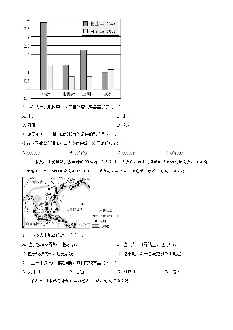 福建省三明市宁化县七年级下学期期中考试地理试题（原卷版）-A4第2页