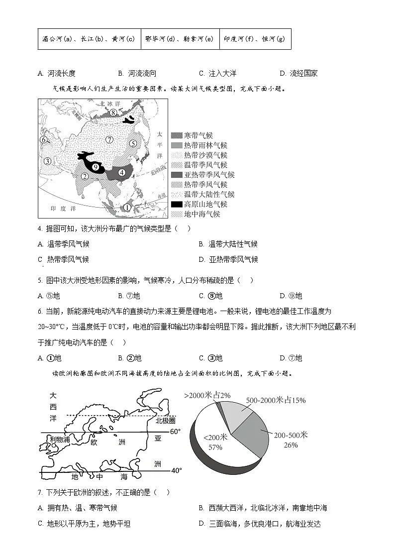 福建省永春第一中学七年级下学期3月月考地理试题-A4第2页