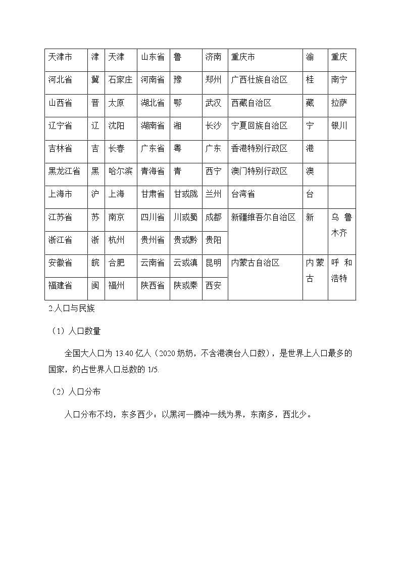 2025年中考地理考前速记——中国地理概况学案第3页
