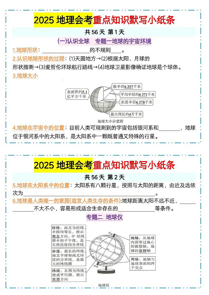 2025初中地理会考重点知识点默写小纸条含答案第1页