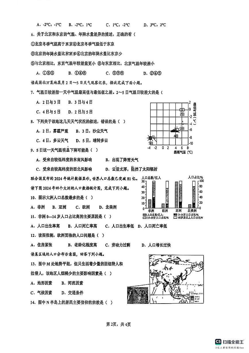 山东省淄博市临淄区部分学校2025-2026学年八年级上学期12月月考地理试卷第2页