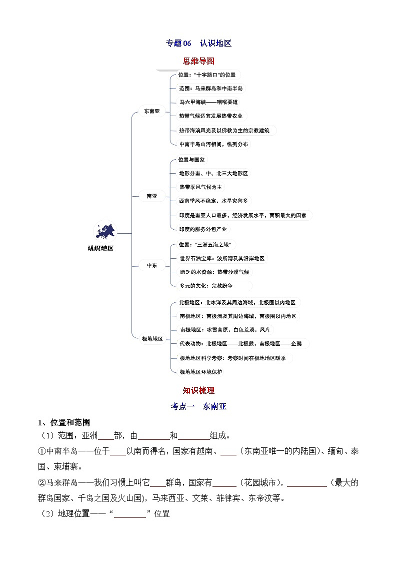 中考地理第一轮专项练习专题06 认识地区第1页