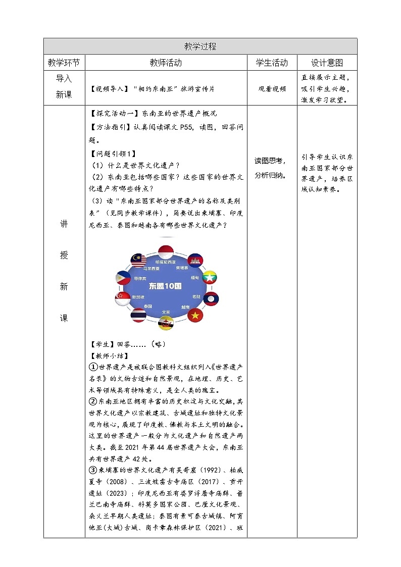 人教版（新课标）地理七下第八章《认识东南亚的世界遗产》（跨学科主题学习）教案第2页