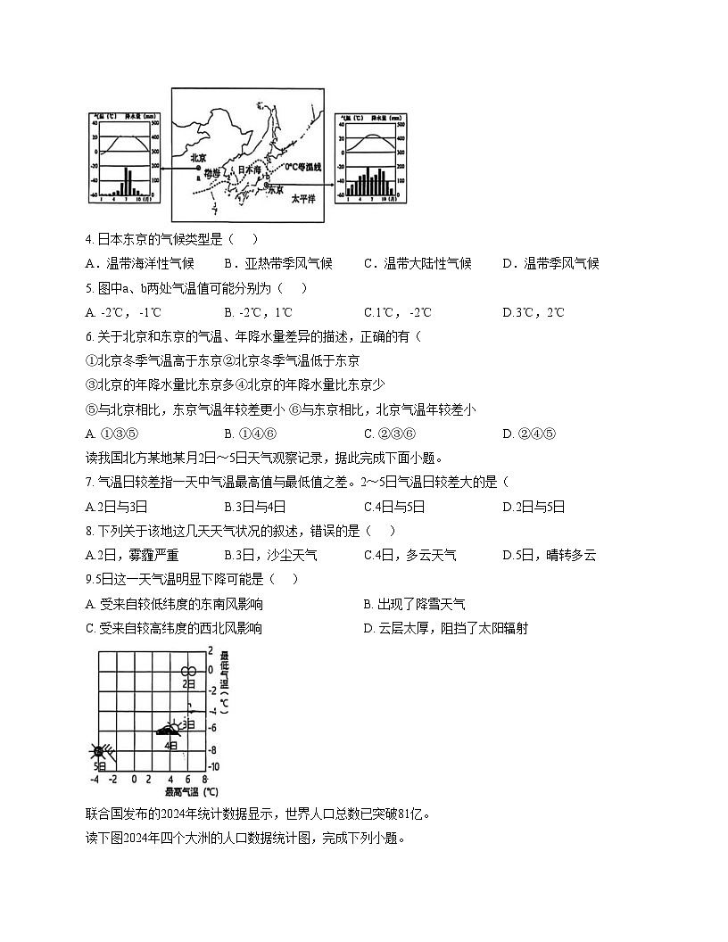 山东省淄博市临淄区部分学校2025_2026学年八年级上学期12月月考地理试卷（文字版，含答案）第2页