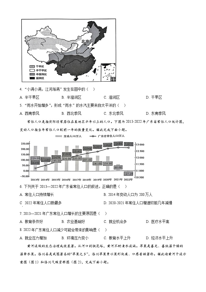 广东省东莞市常香江中龙联考八年级上学期期末地理试题（原卷版）-A4第2页