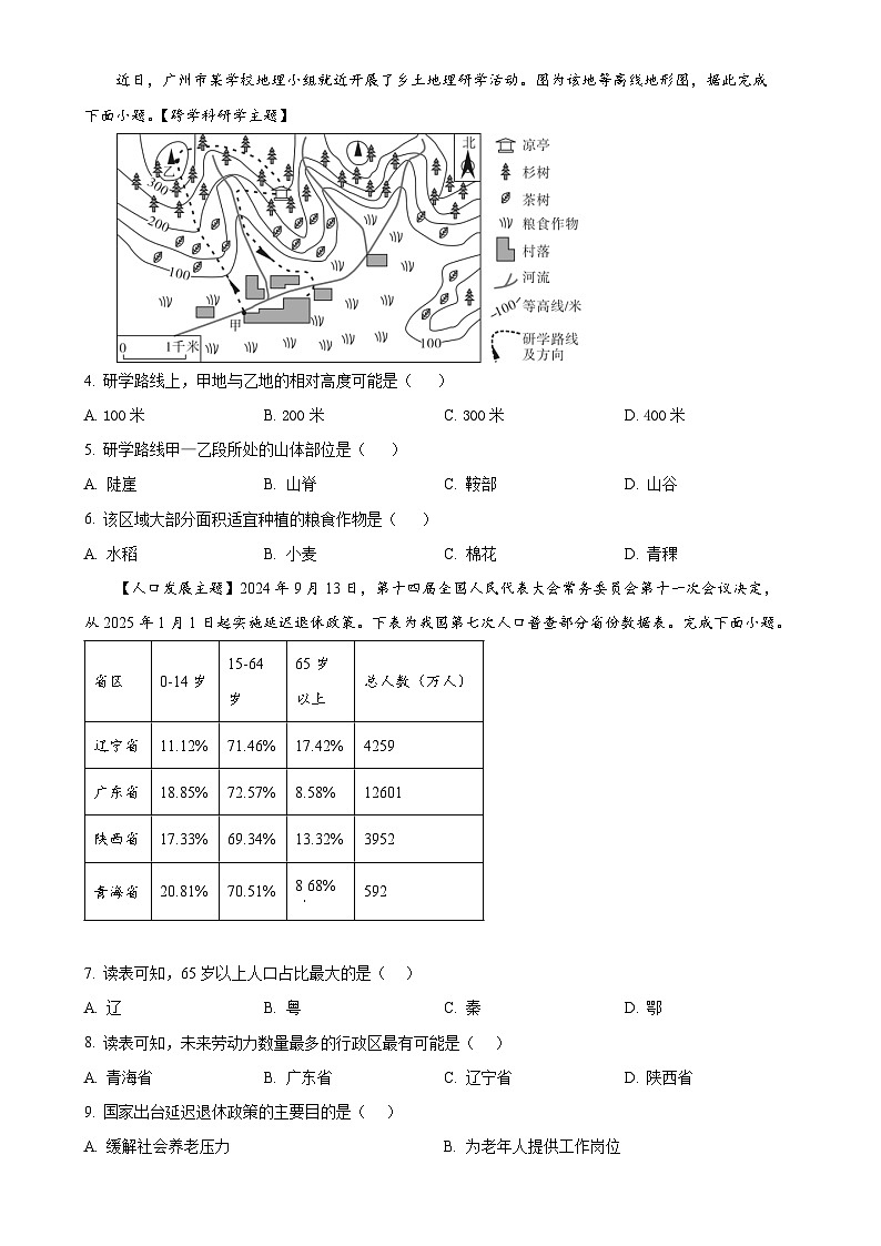 2025年广东省阳江市阳西县中考二模地理试题（原卷版）-A4第2页