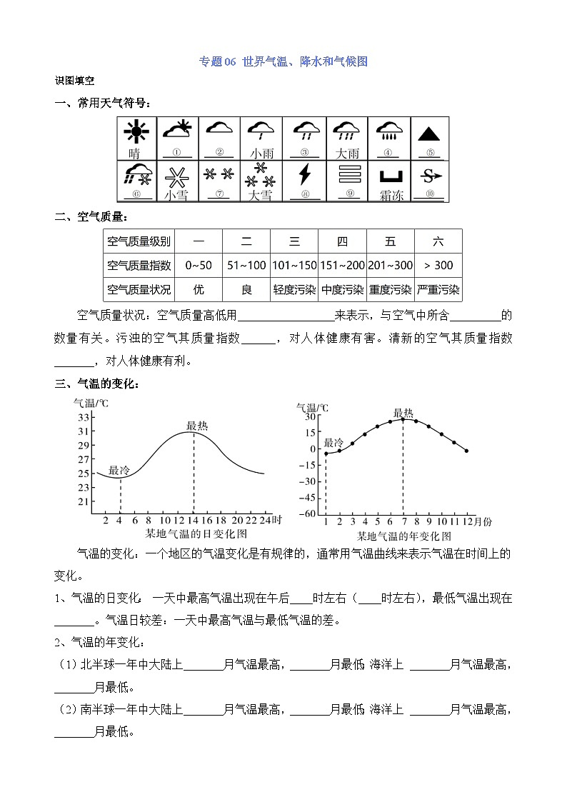 中考地理第二轮专项练习专题专题06 世界气温、降水和气候图含答案第1页
