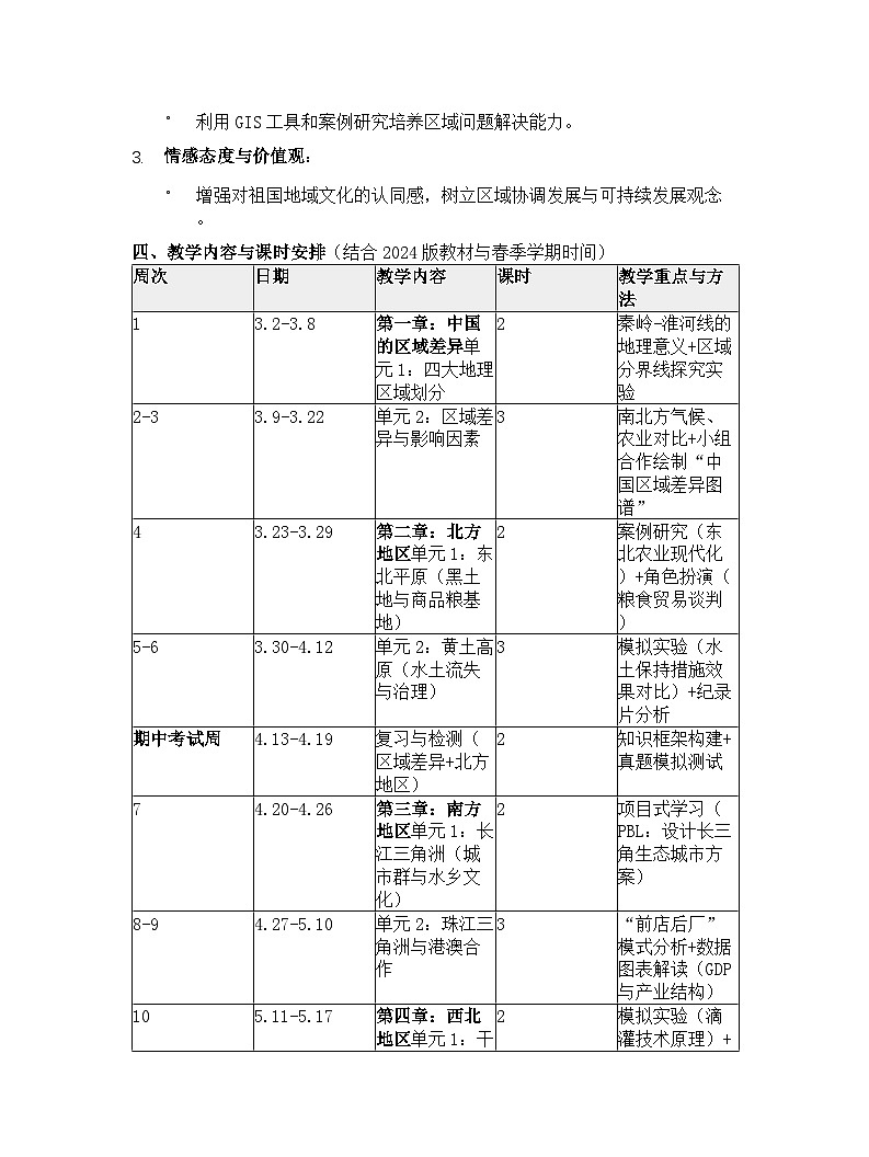 【开学专区】商务星球版初中地理八年级下册教学计划1第2页