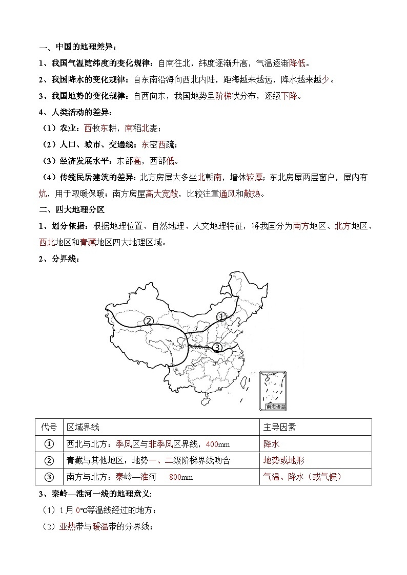 中考地理第二轮专项练习专题专题24 中国四大地理分区含答案第2页