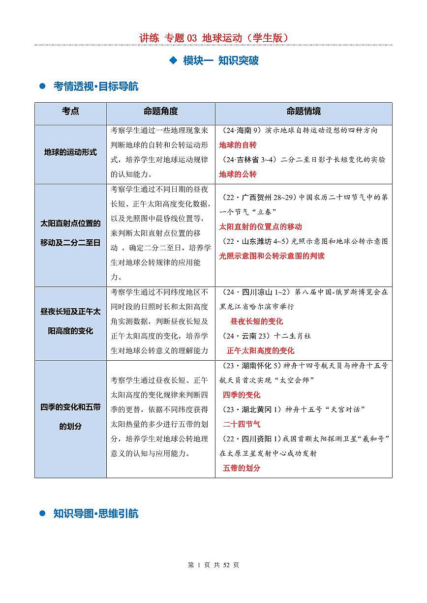 中考地理二轮复习讲练测专题03  地球运动（讲练）第1页