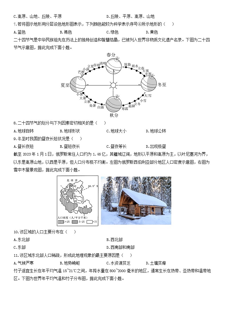2024-2025学年广西贵港市七年级上学期期末地理试卷（学生版）第2页