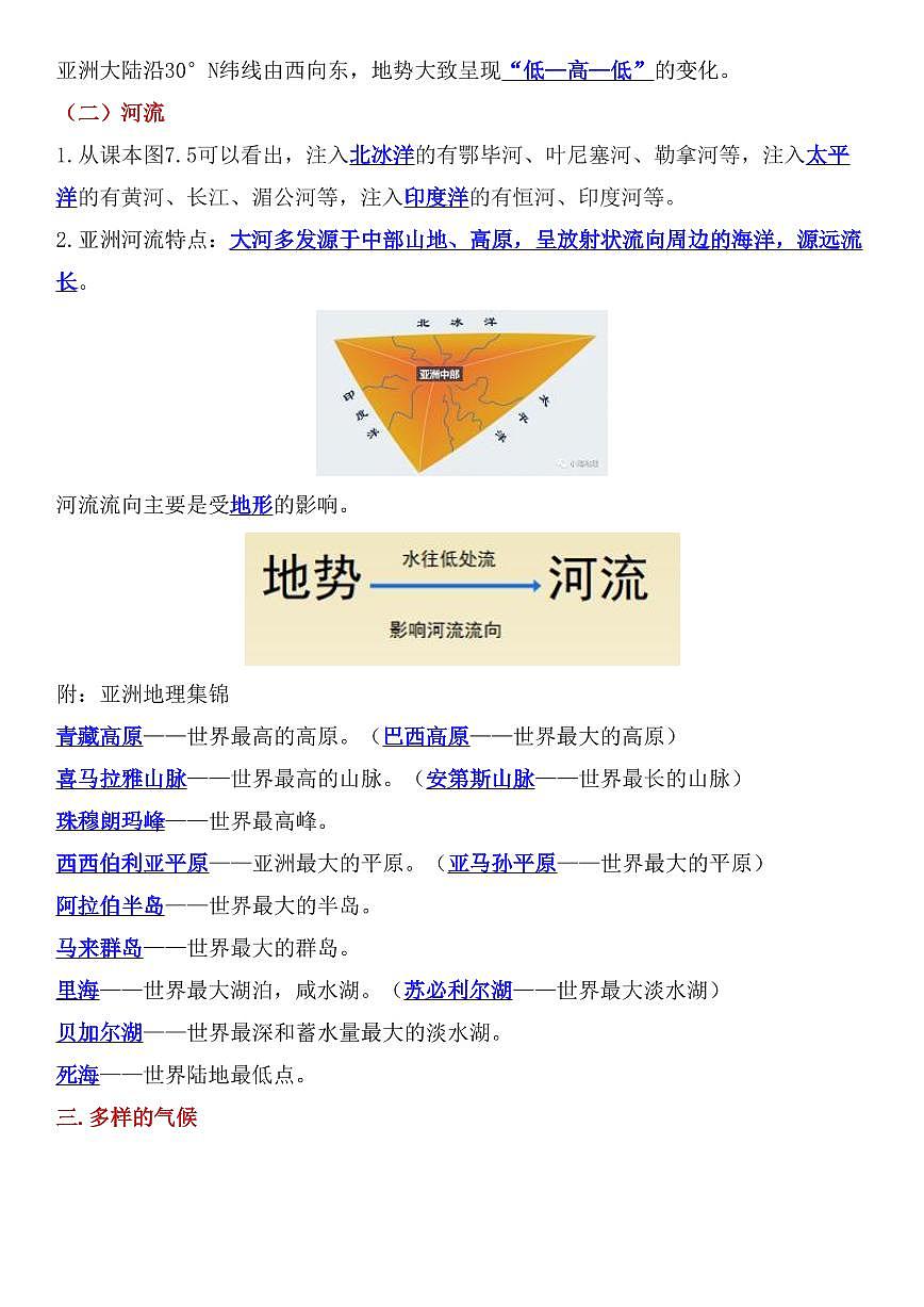 七年级下册(人教版)地理期末复习知识点提纲第3页