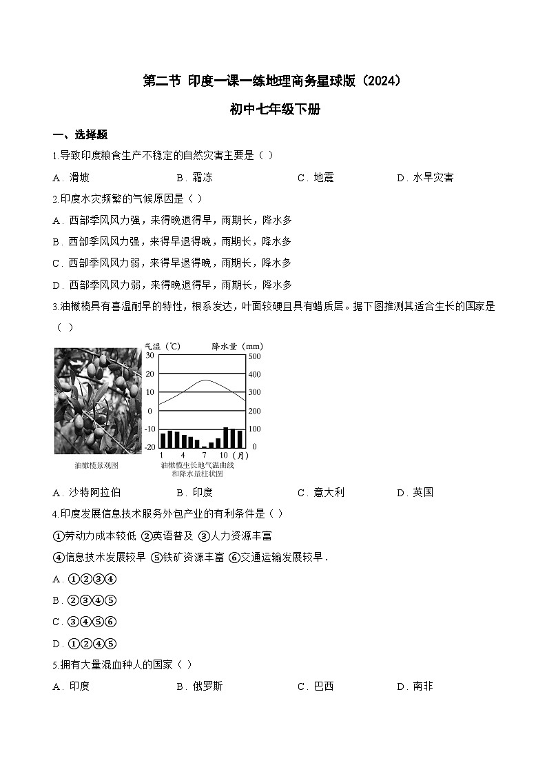 第二节 印度一课一练地理商务星球版（2024）初中七年级下册(无答案)第1页