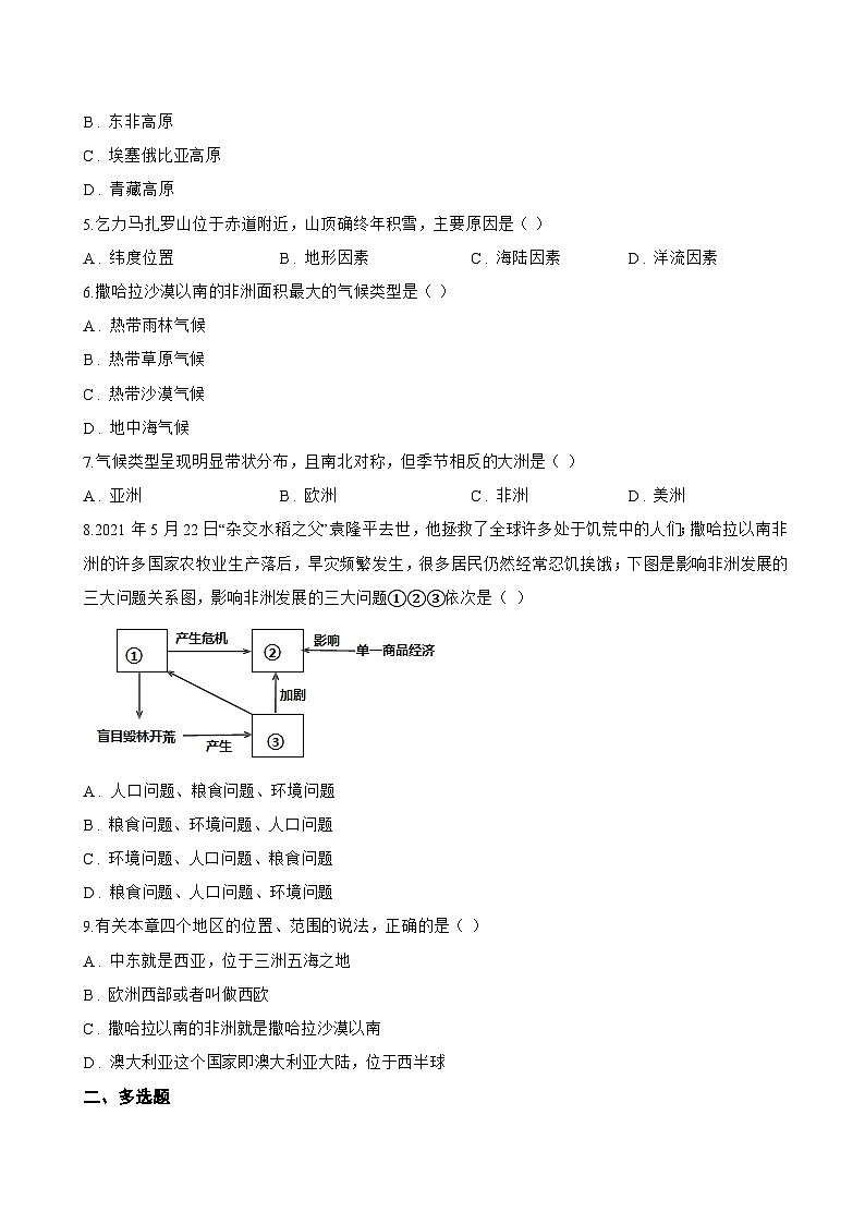 第三节 撒哈拉以南非洲一课一练地理鲁教版（五四学制）（2024）初中六年级下册(无答案)第2页