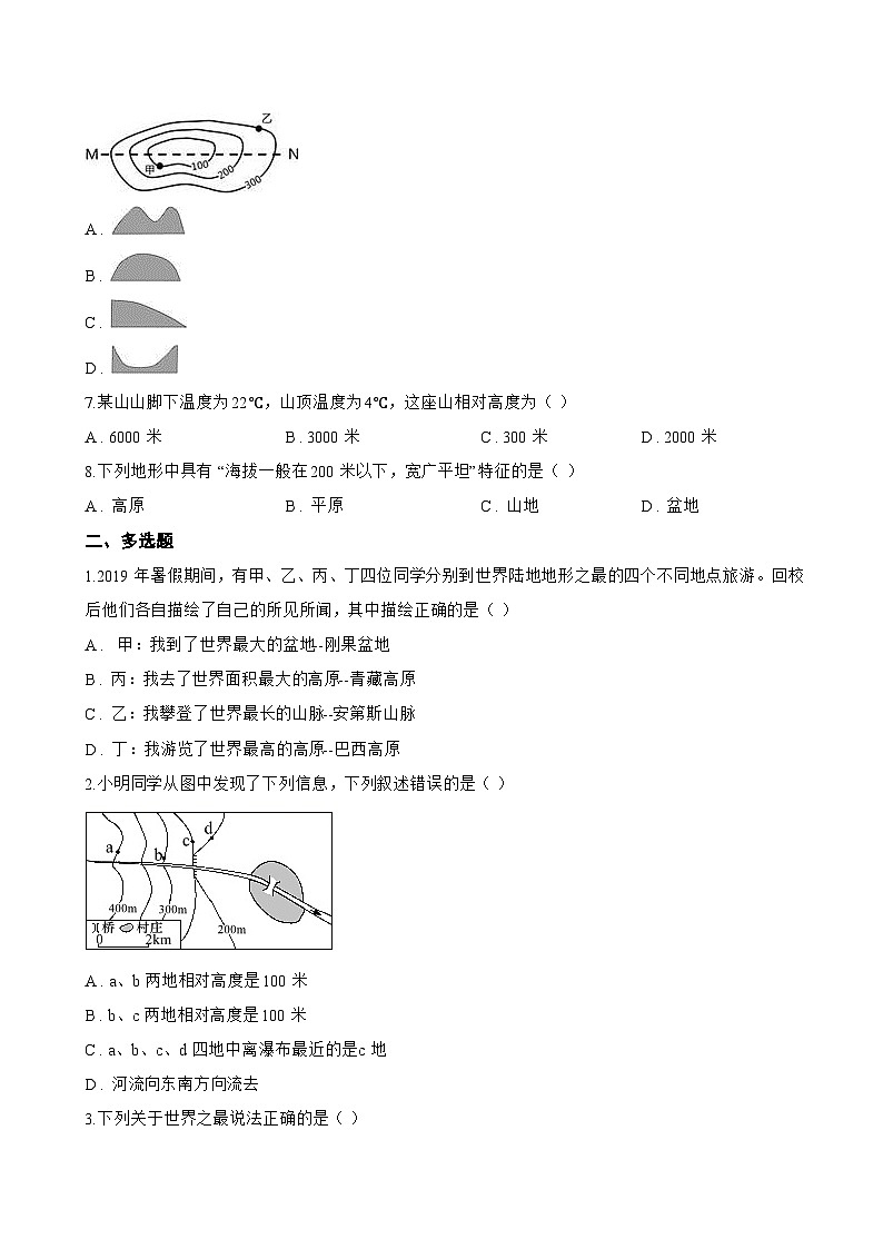 第二节 世界的地形一课一练地理鲁教版（五四学制）（2024）初中六年级上册(无答案)第2页
