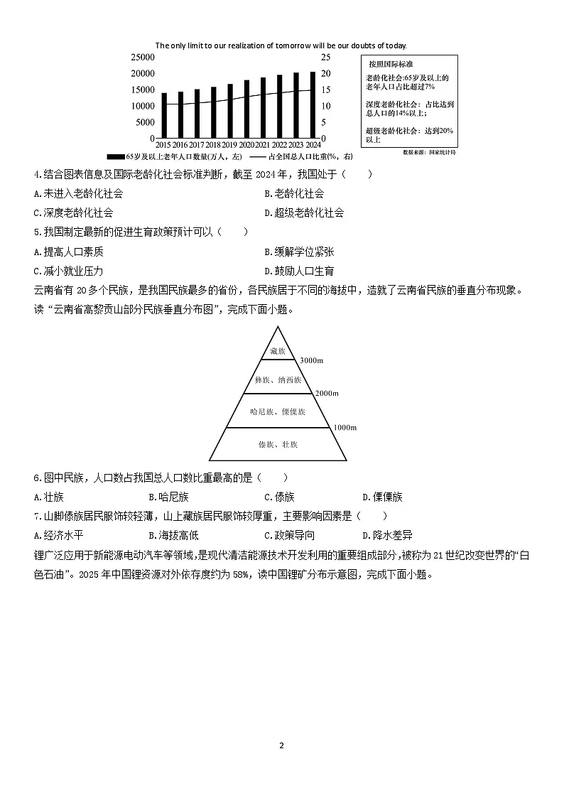 2025-2026学年辽宁省大连市甘井子区八年级上学期期末考试地理试卷（学生版）第2页