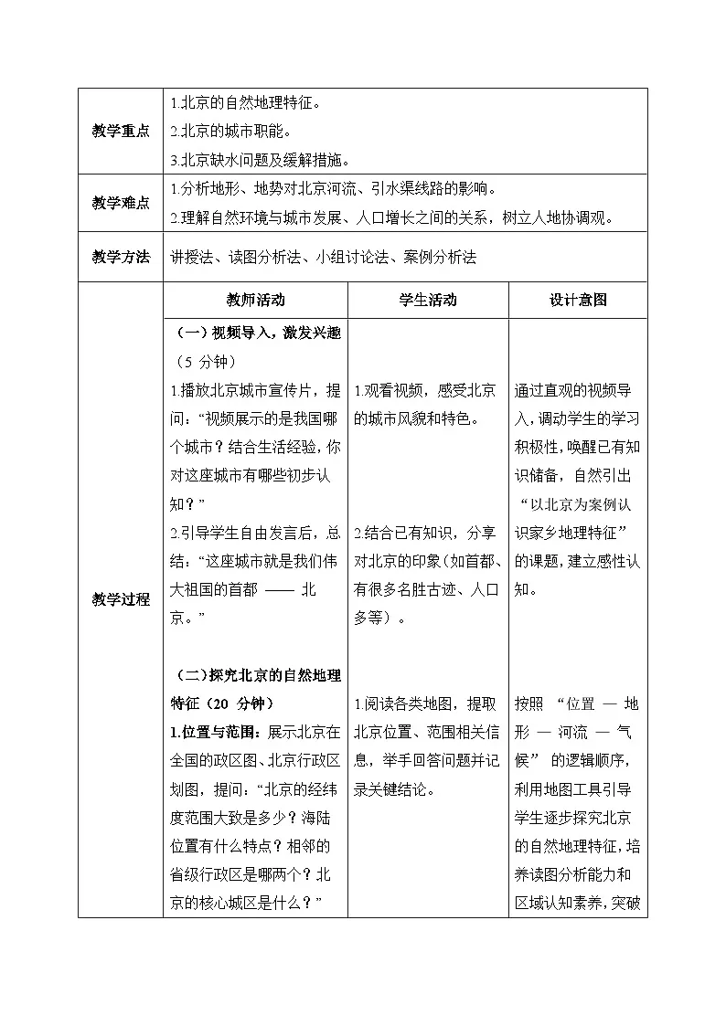 7.4.1祖国的首都——北京【教学设计】——2026年新教材人教版初二地理下册第2页