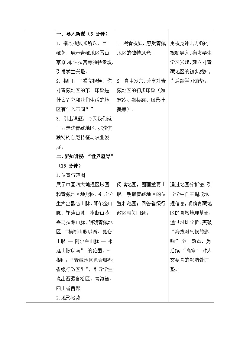 10.1（青藏地区）自然特征与农业【教学设计】——2026年新教材人教版初二地理下册第2页
