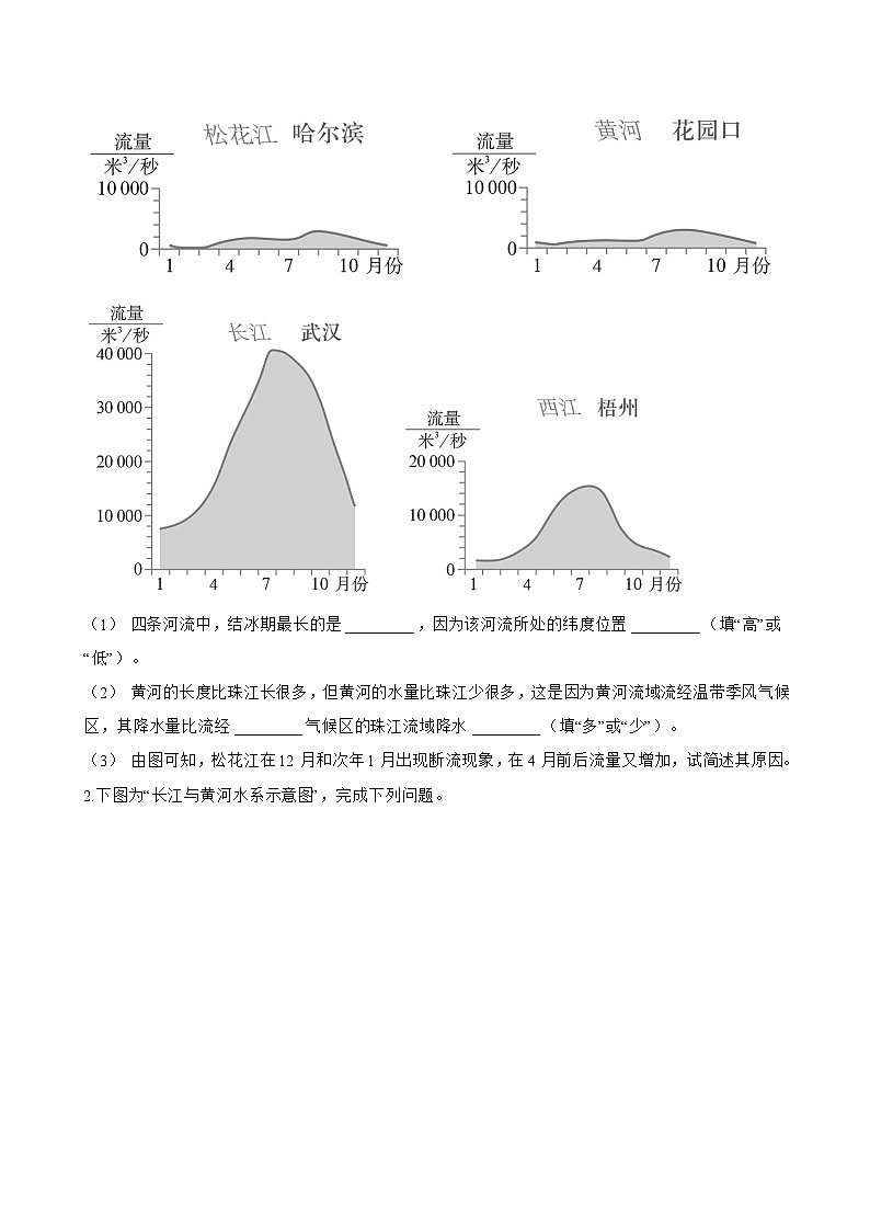 第二章 中国的自然环境 第三节 河流与湖泊一课一练地理鲁教版（五四学制）（2024）初中七年级上册(无答案)第3页