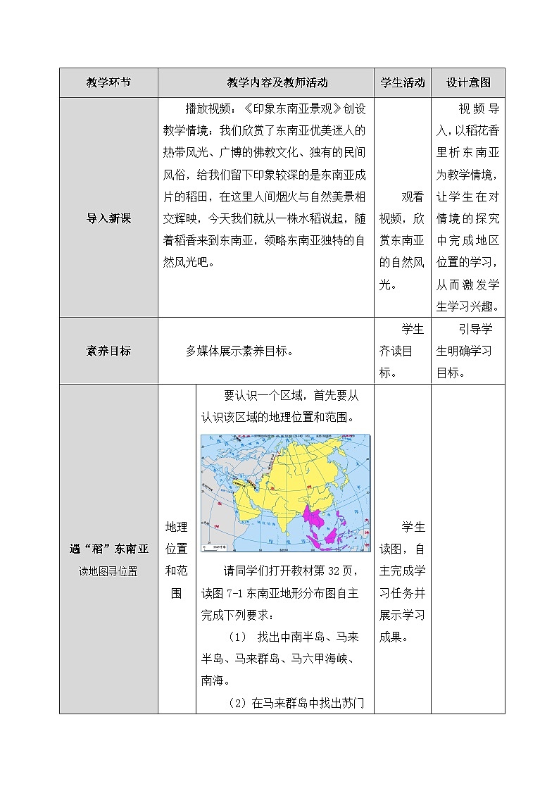 湘教版初中地理七年级下册（2024）8.1 东南亚 第1课时教学设计第3页