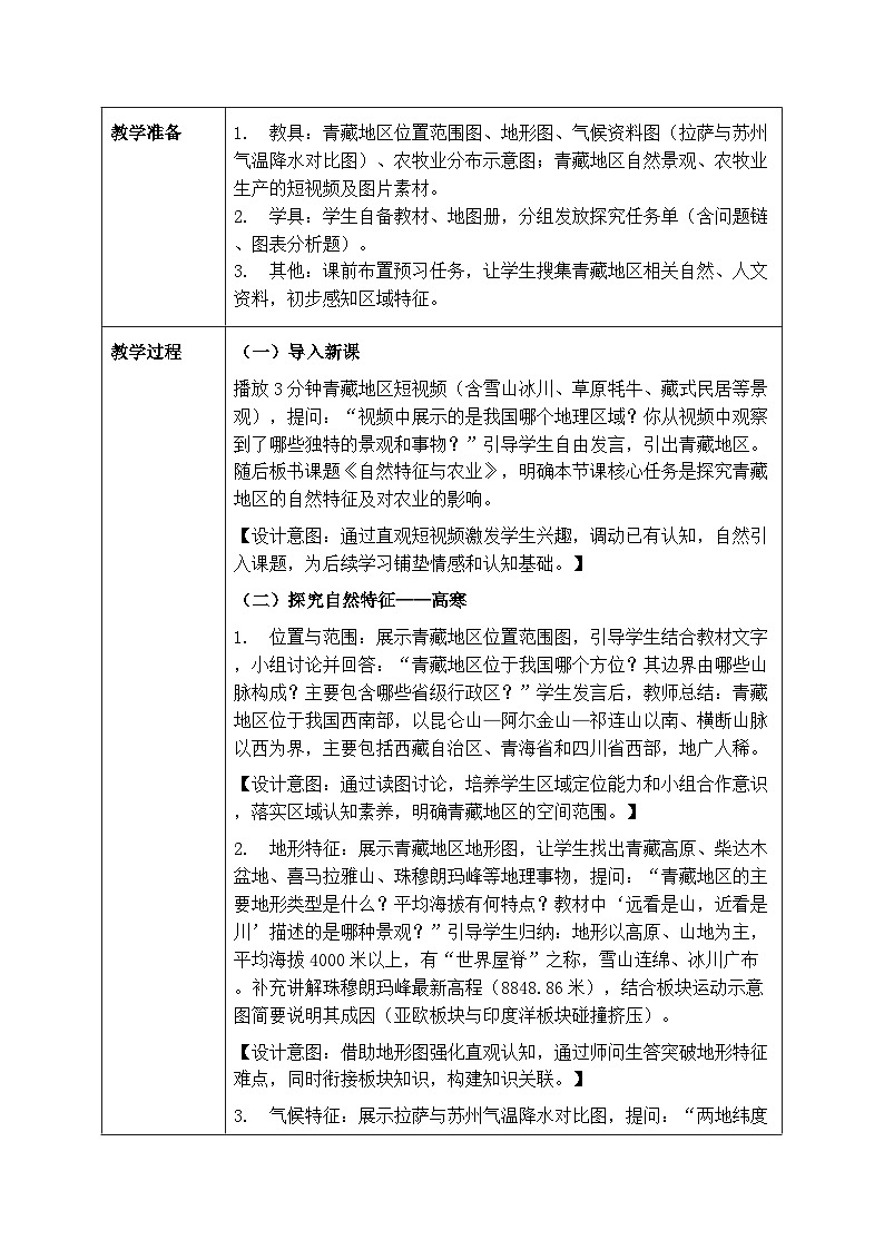第十章第一节《青藏地区：自然特征与农业》教案-2025-2026学年人教版（新教材）初中地理八年级下册第2页