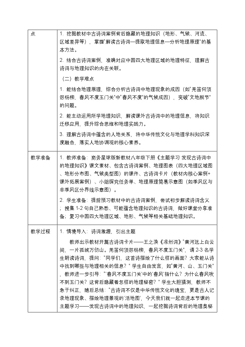 第五章 主题学习《发现古诗词中的地理知识》教案-2025-2026学年商务星球版（新教材）初中地理八年级下册第2页