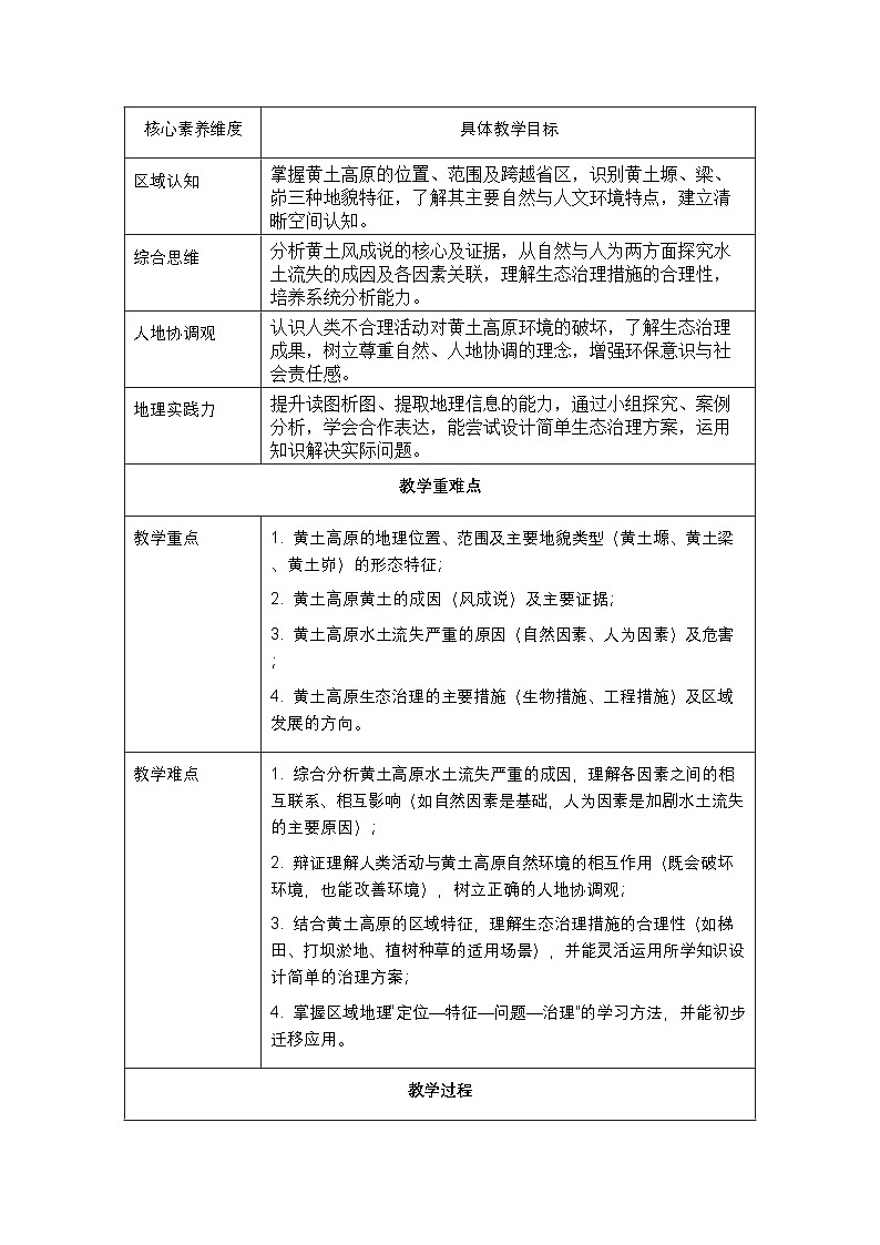 第六章第三节《黄土高原》教案-2025-2026学年商务星球版（新教材）初中地理八年级下册第2页