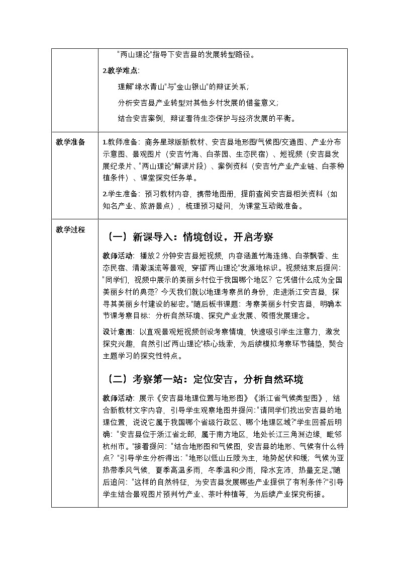 第七章《主题学习 考察美丽乡村安吉县》教案-2025-2026学年商务星球版（新教材）初中地理八年级下册第2页