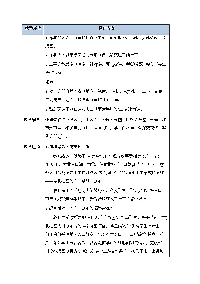 第六章第二节《东北地区的人口与城乡分布》教案-2025-2026学年湘教版（新教材）初中地理八年级下册第2页