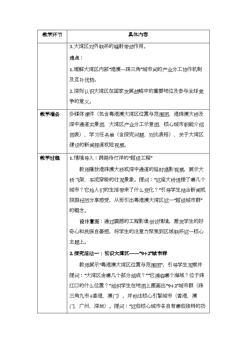 第七章第三节《粤港澳大湾区的内外联系》教案-2025-2026学年湘教版（新教材）初中地理八年级下册第2页