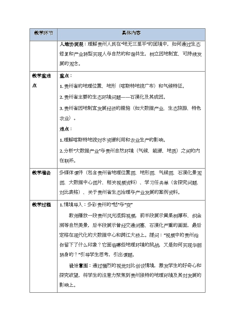 第八章第四节《贵州省的自然环境与因地制宜》教案-2025-2026学年湘教版（新教材）初中地理八年级下册第2页