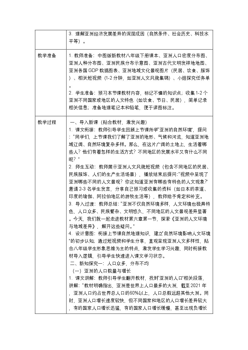 第六章第二节《亚洲的人文环境与地域差异》教案-2025-2026学年中图版（新教材）初中地理八年级下册第2页