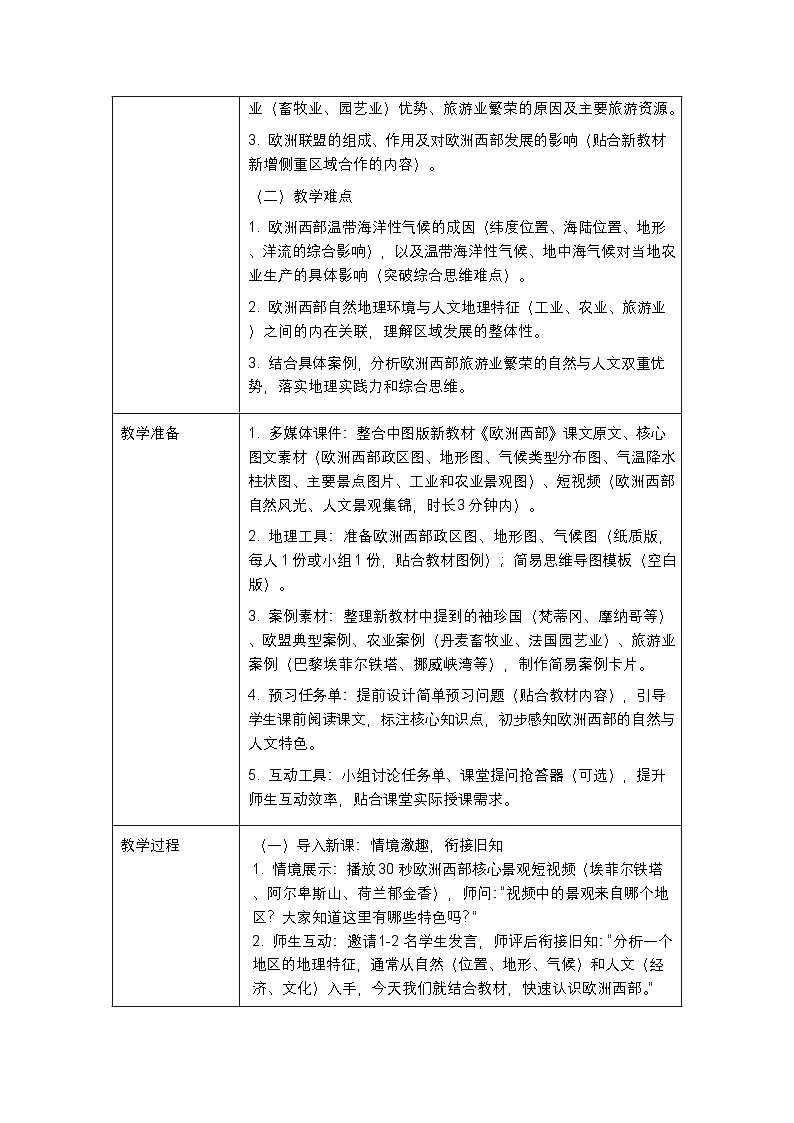 第七章第三节《欧洲西部》教案-2025-2026学年中图版（新教材）初中地理八年级下册第2页