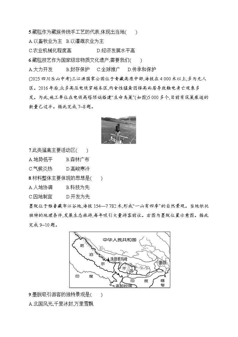 第十章 青藏地区&十一章 奋进中的中国 综合训练（含答案）人教版地理八年级下册第2页