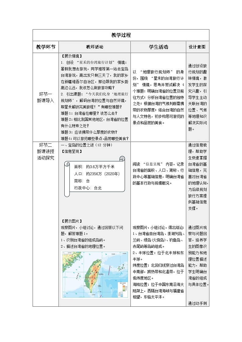 6.1 发现宝岛台湾的特色 第1课时（教学设计）晋教版地理八年级下册第2页