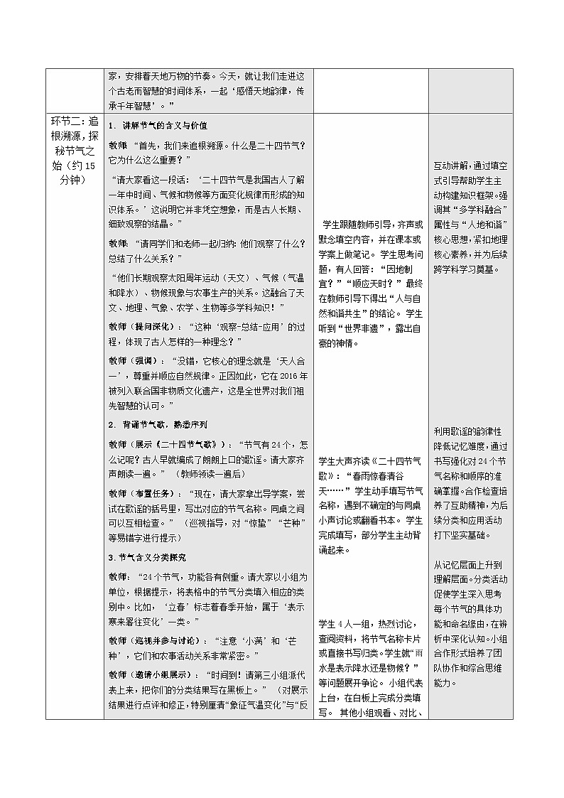 人教版2024初中地理八下第六章《了解二十四节气》任务教学设计第2页