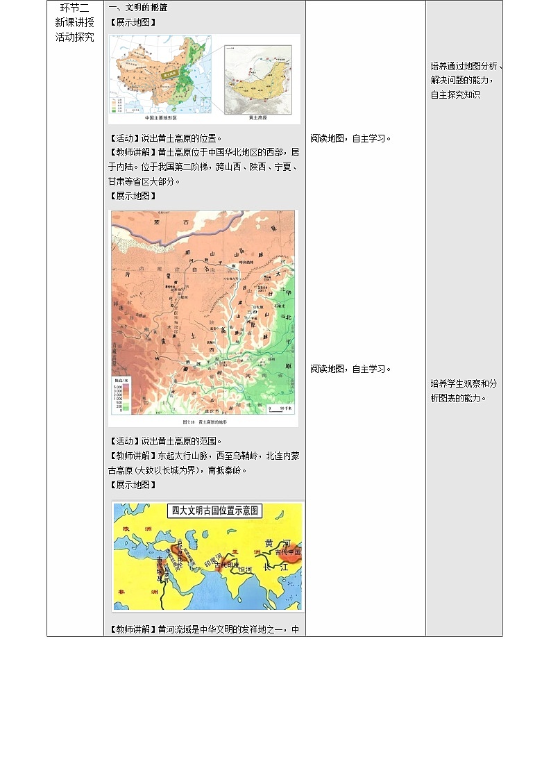 人教版2024初中地理八下 7-3《世界上最大的黄土堆积区—黄土高原（第1课时）》表格式-教学设计第2页