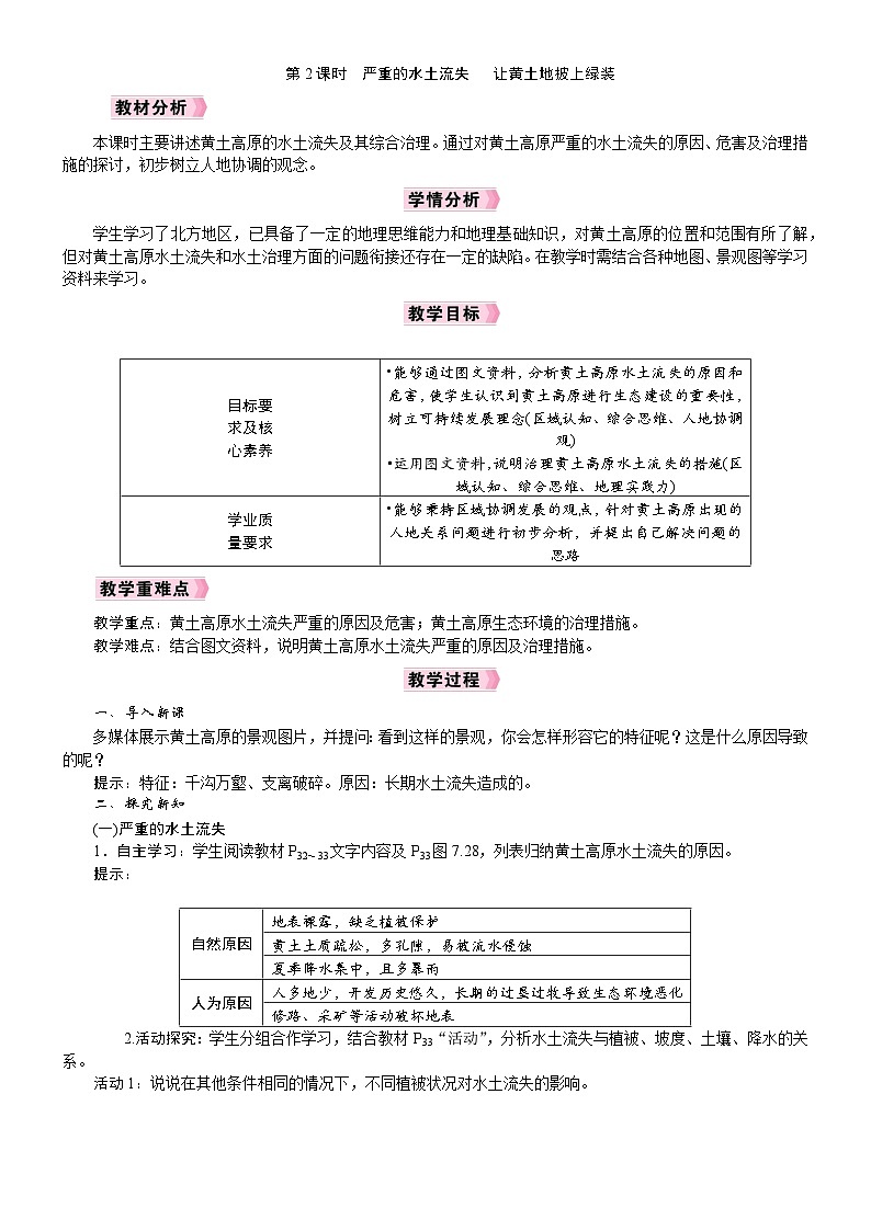 2026年八年级下册 地理 人教版（2024）电子教案第3节　世界最大的黄土堆积区——黄土高原第2课时　严重的水土流失　 让黄土地披上绿装第1页