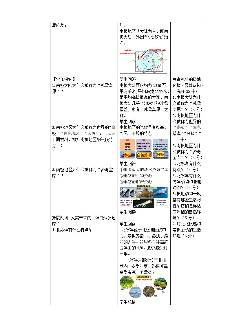 第七章认识区域 7.5南极地区和北极地区    教学设计2025-2026学年商务星球版七年级地理下册第3页