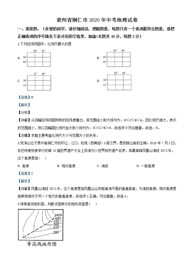 2020年贵州省铜仁市中考地理试题（解析版）01