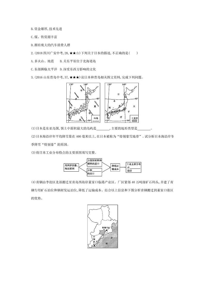 七年级地理下册第七章我们邻近的地区和国家第一节日本拓展练习（pdf，含解析）（新版）新人教版03