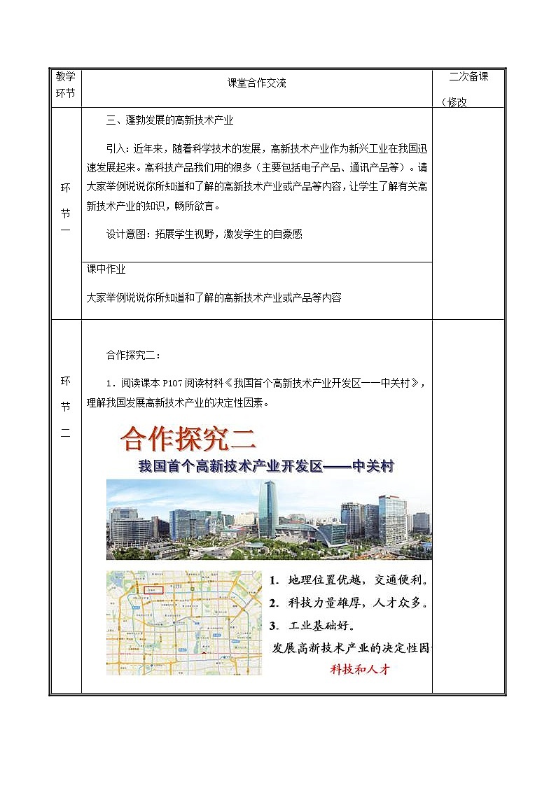 2020年人教版八年级地理上册4.3《工业》教案2(表格版)第2页