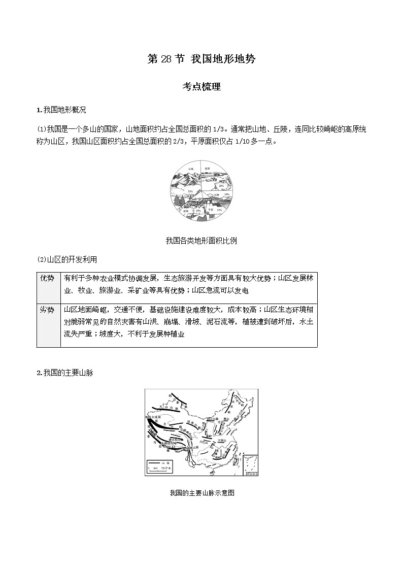 2021年人教版中考地理一轮复习 考点梳理 真题回顾  28 我国的地形地势01