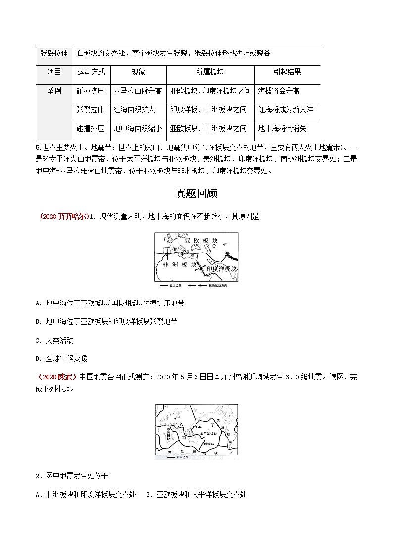 2021年人教版中考地理一轮复习 考点梳理+真题回顾  8 海陆变迁03