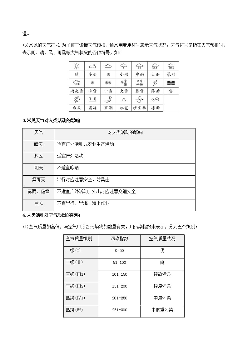 2021年人教版中考地理一轮复习 考点梳理+真题回顾  9 天气与气候02