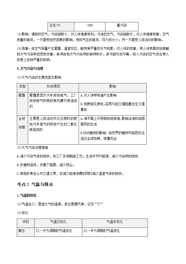 2021年人教版中考地理一轮复习 考点梳理+真题回顾  9 天气与气候03